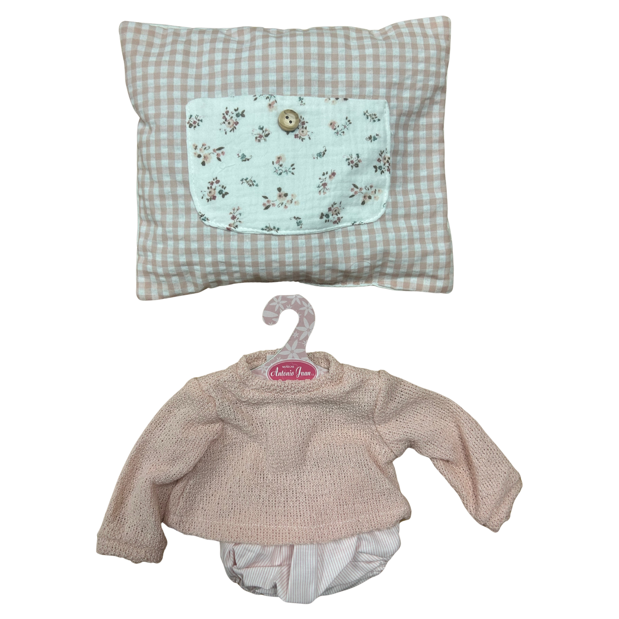 Antonio Juan Clothing for a 40–42cm Doll – Pink Check Pillow and 2 Piece