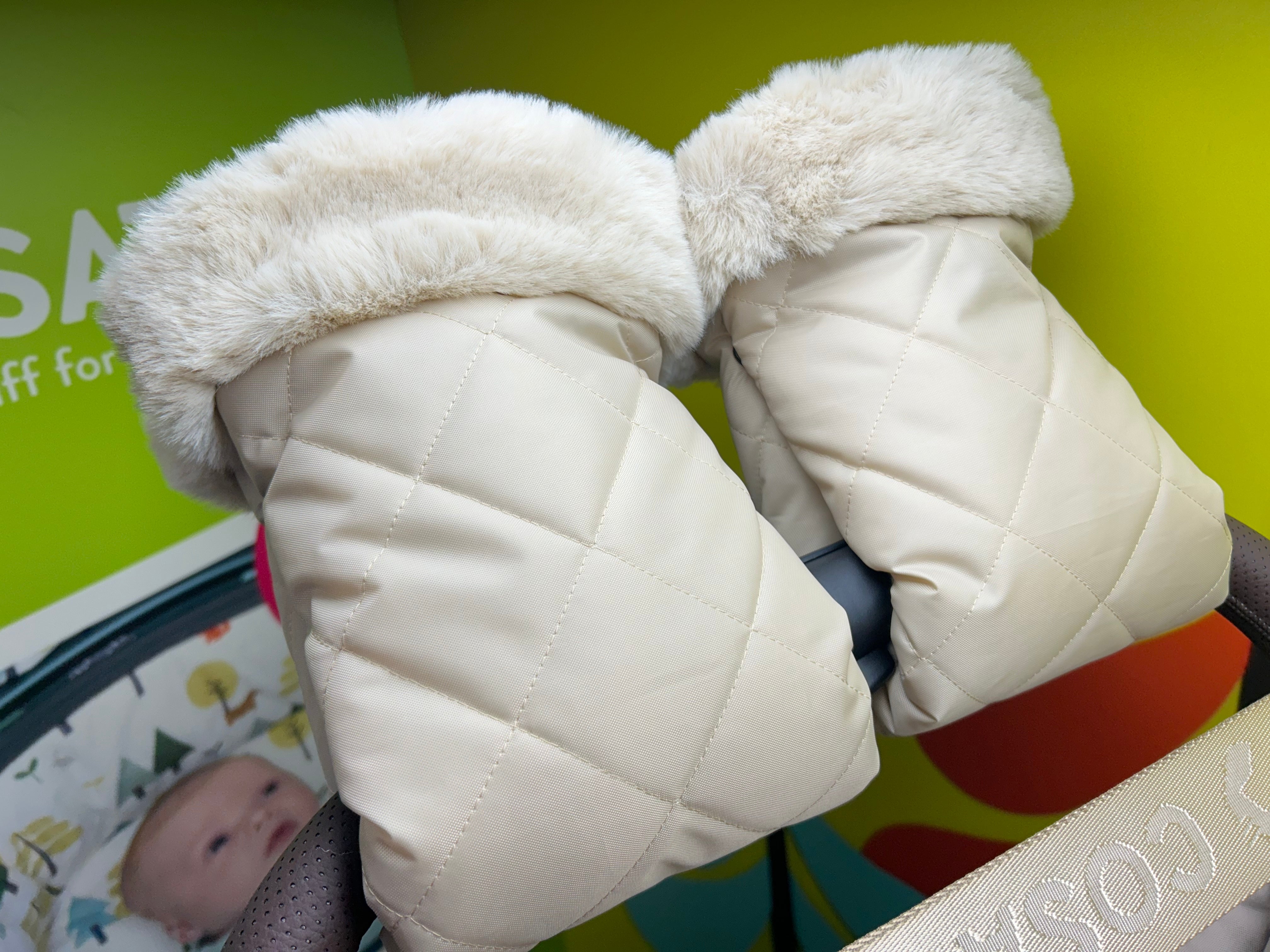 Roma Pram Fur Hand Mitts - Feather