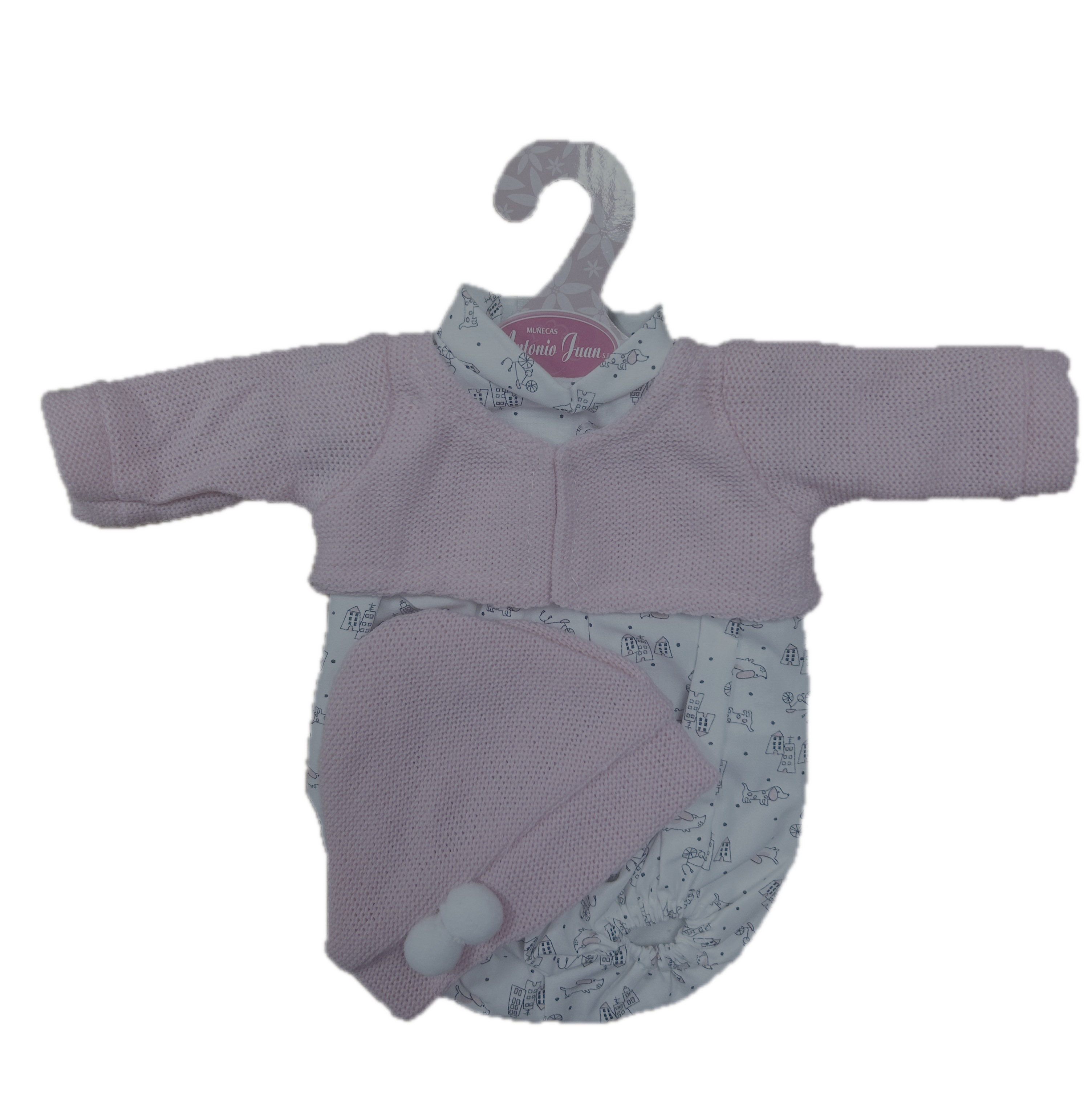 Antonio Juan Clothing for a 33cm Doll – Pink Romper, Cardigan and Hat 2 Pom Pom