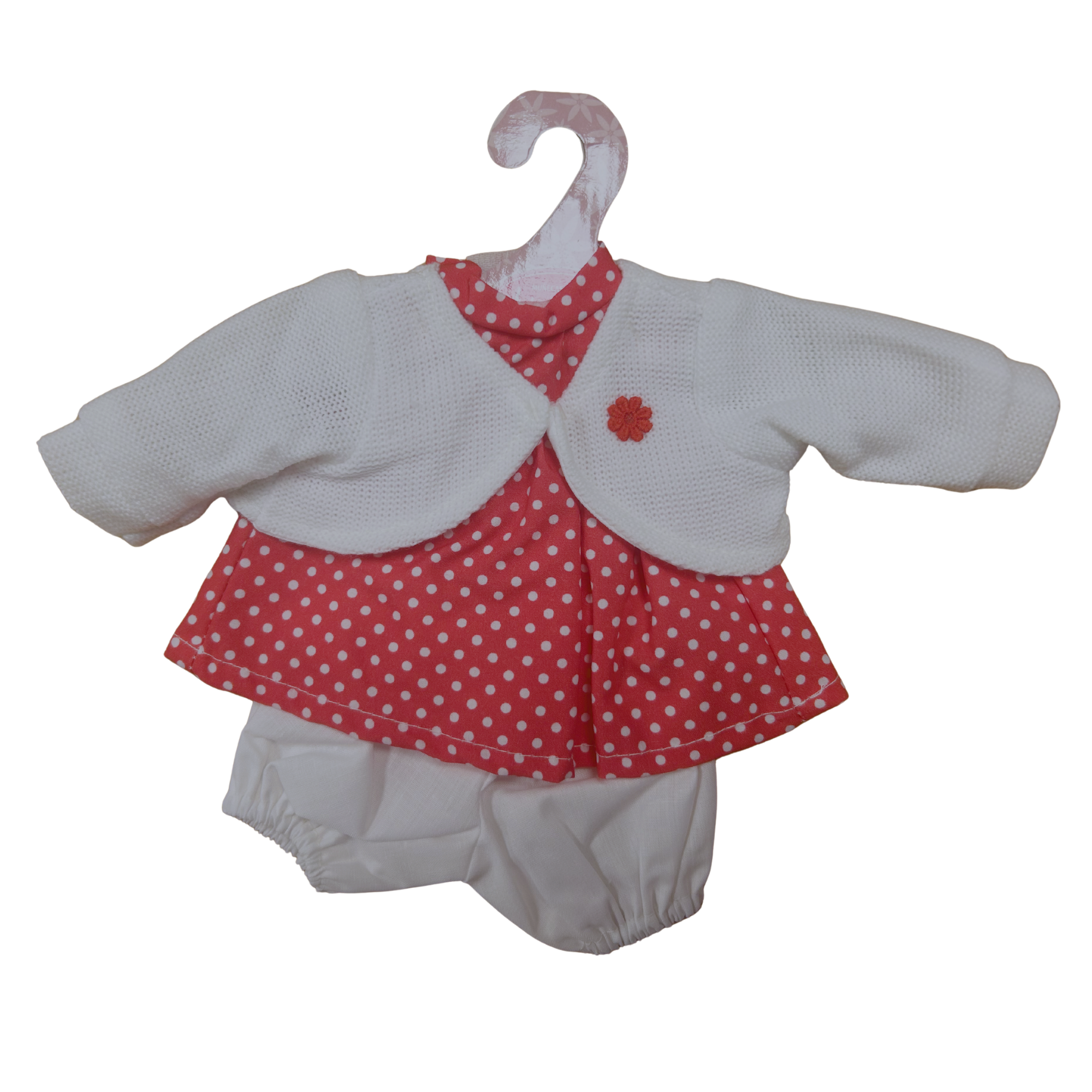 Polka Dot Dress & Cardigan Baby Outfit Set 33-34cm Doll