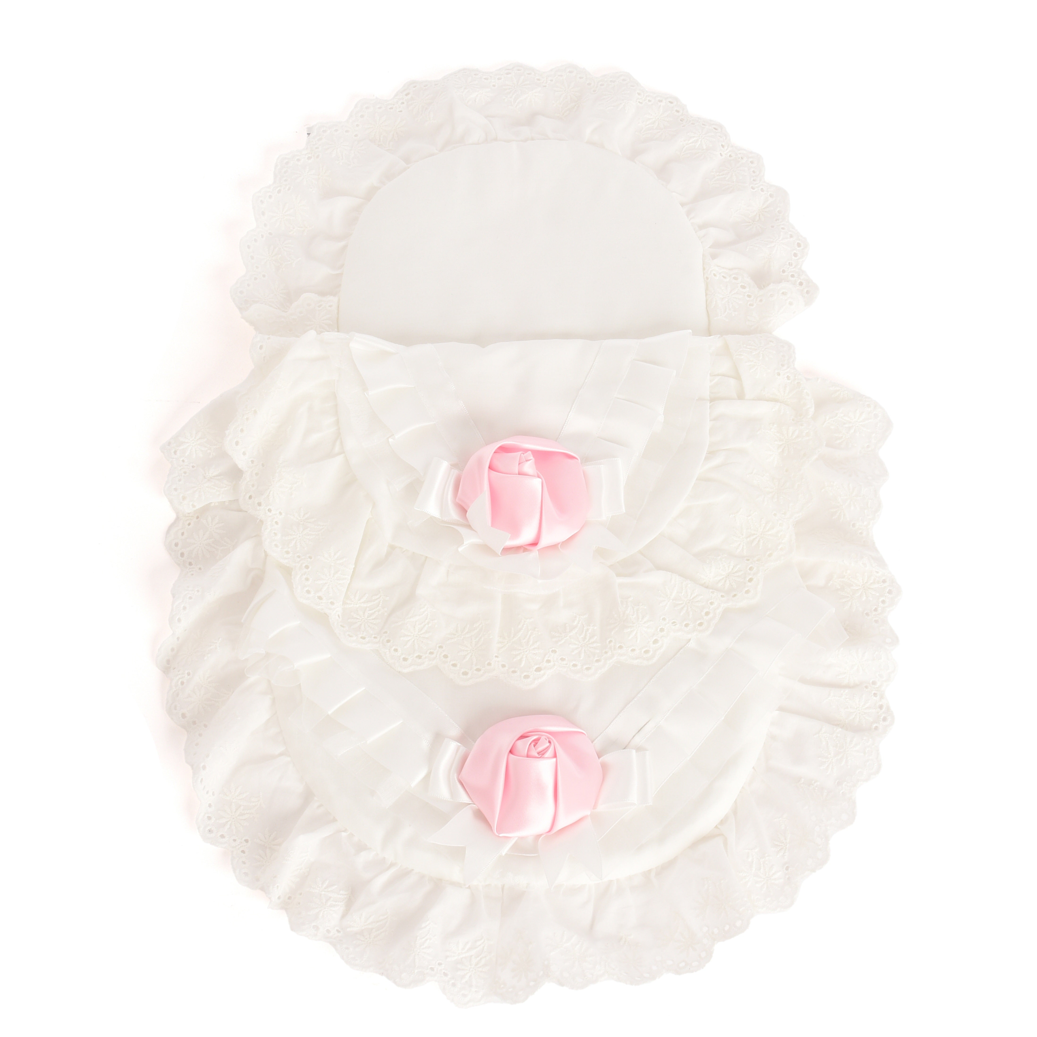 Roma Dolls Pram Bedding Set - White with Pink Rose