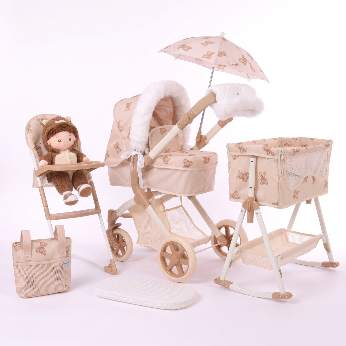 Roma Teddy Dolls Pram and Nursery 9 Piece Bundle Box
