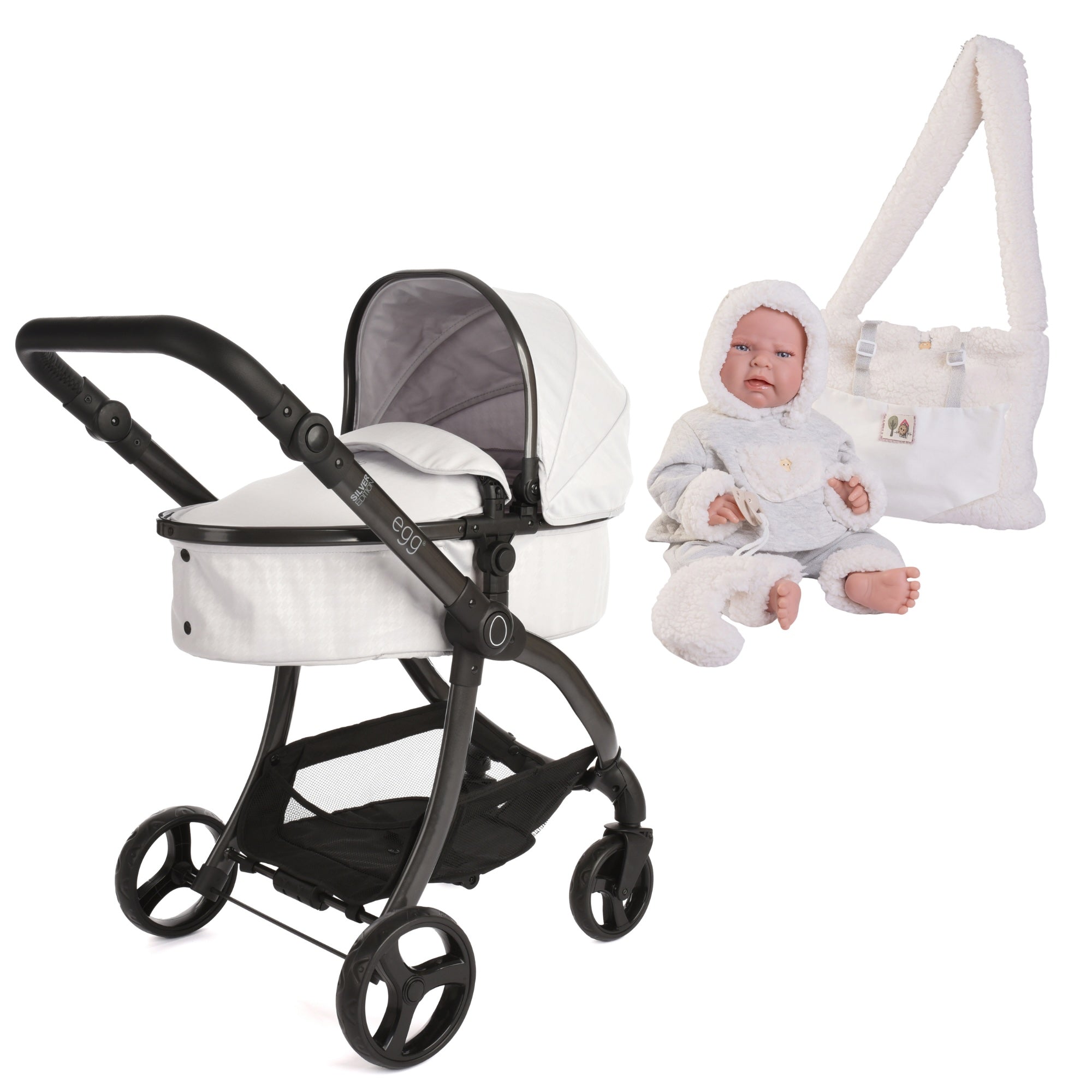 egg® Dolls Pram - Houndstooth Silver And Lea Doll Bundle
