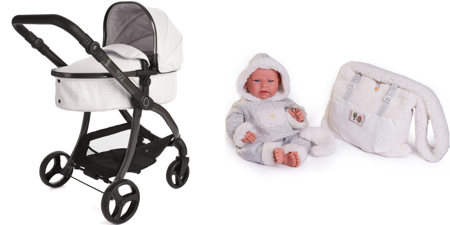 egg® Dolls Pram - Houndstooth Silver And Lea Doll Bundle