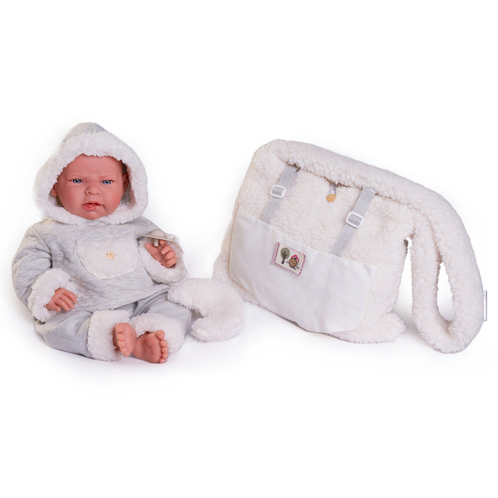 Antonio Juan Doll Newborn Lea with Fleece Baby Carrier 42cm Roma