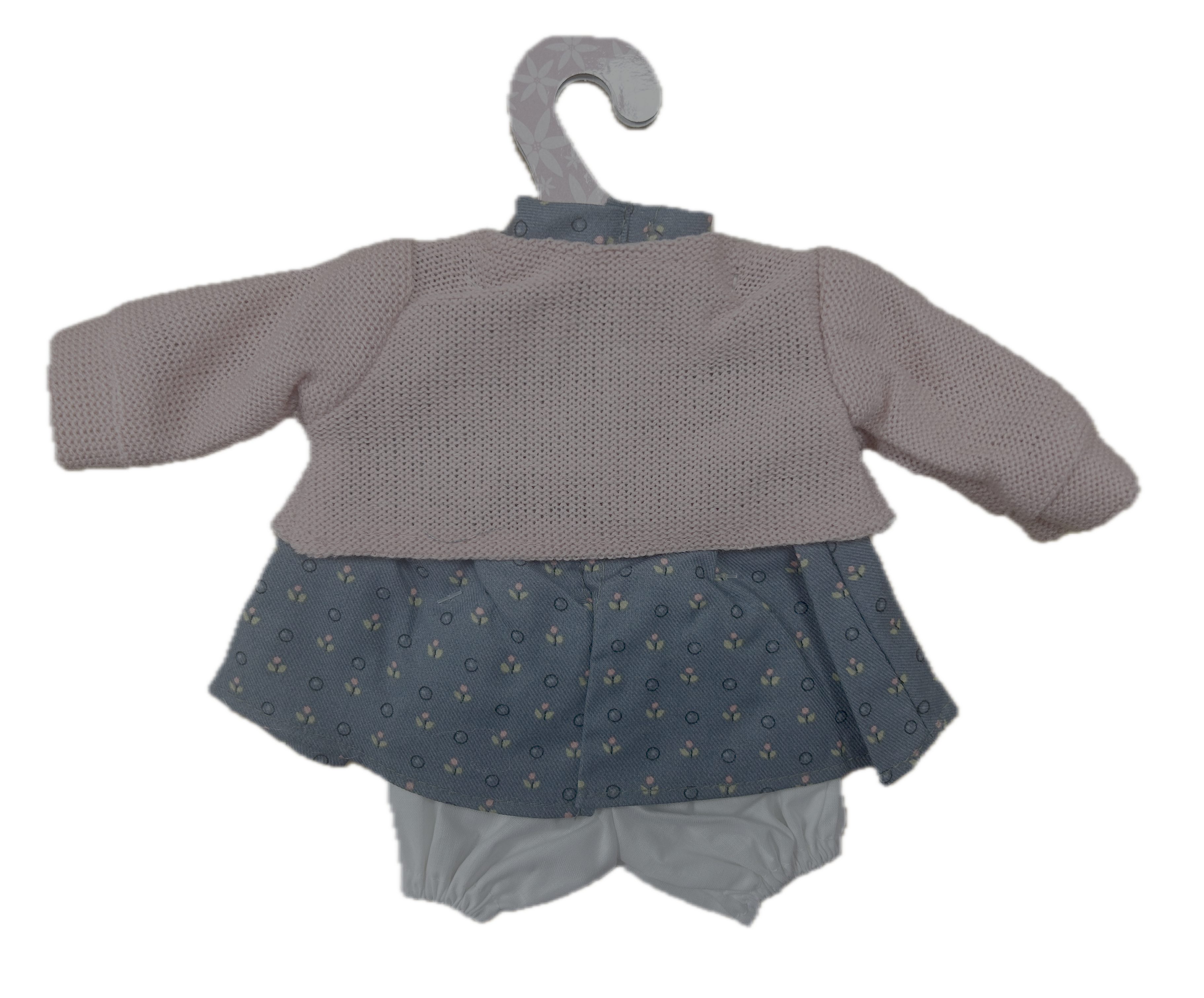 Vintage Floral Dress & Cardigan Baby Outfit Set 33-34cm Doll