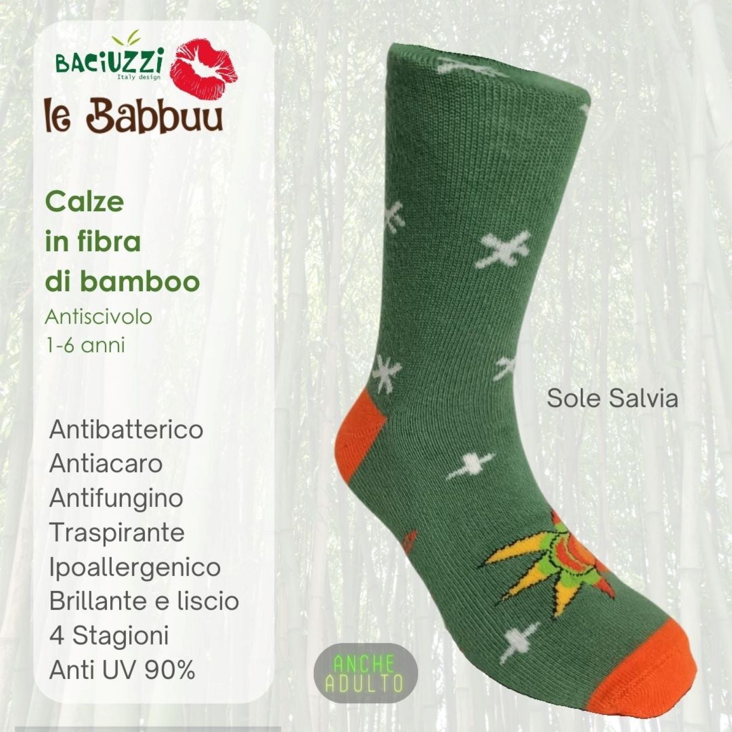 Adult Bamboo Fibre Socks - Sage Sole