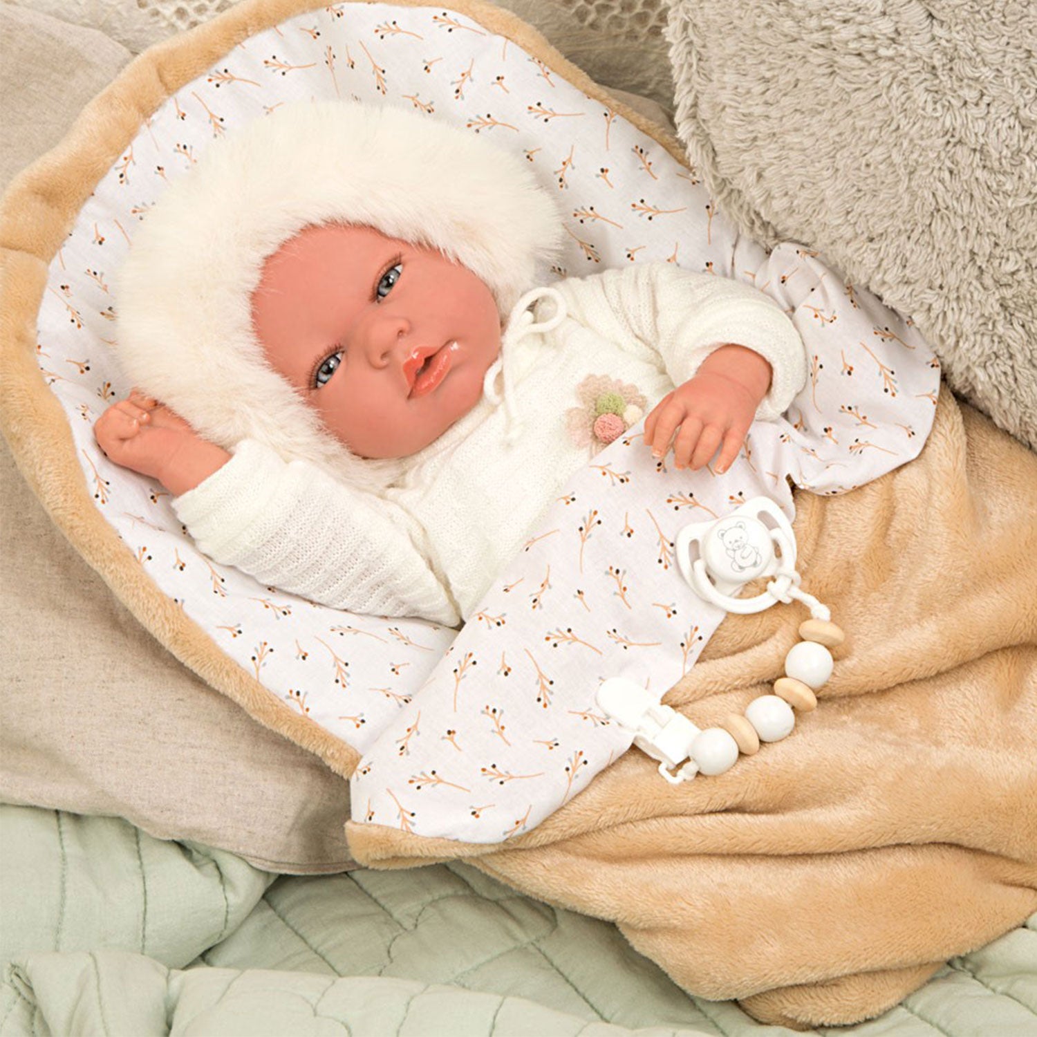 REBORN BABY ALEJANDRA BEIGE WITH SLEEPING BAG