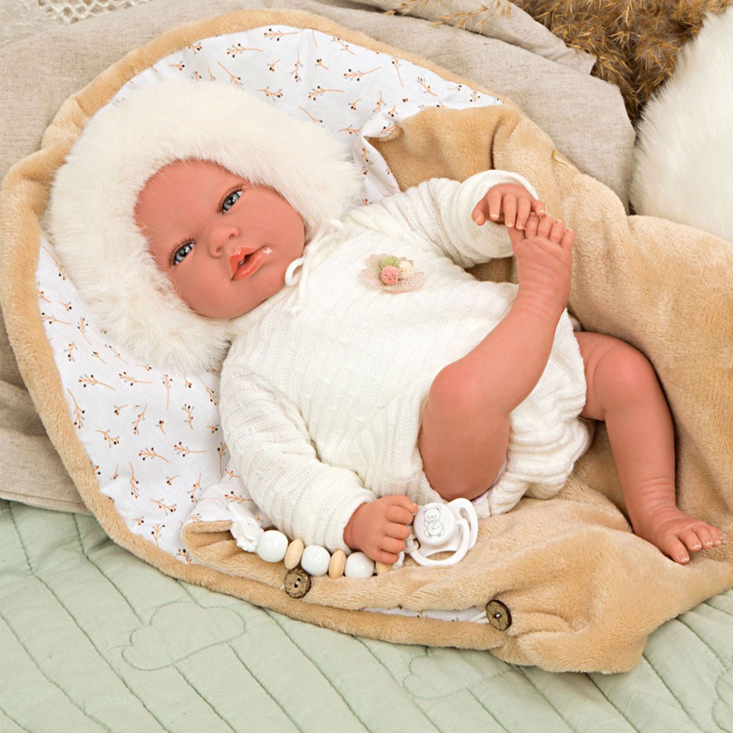 REBORN BABY ALEJANDRA BEIGE WITH SLEEPING BAG