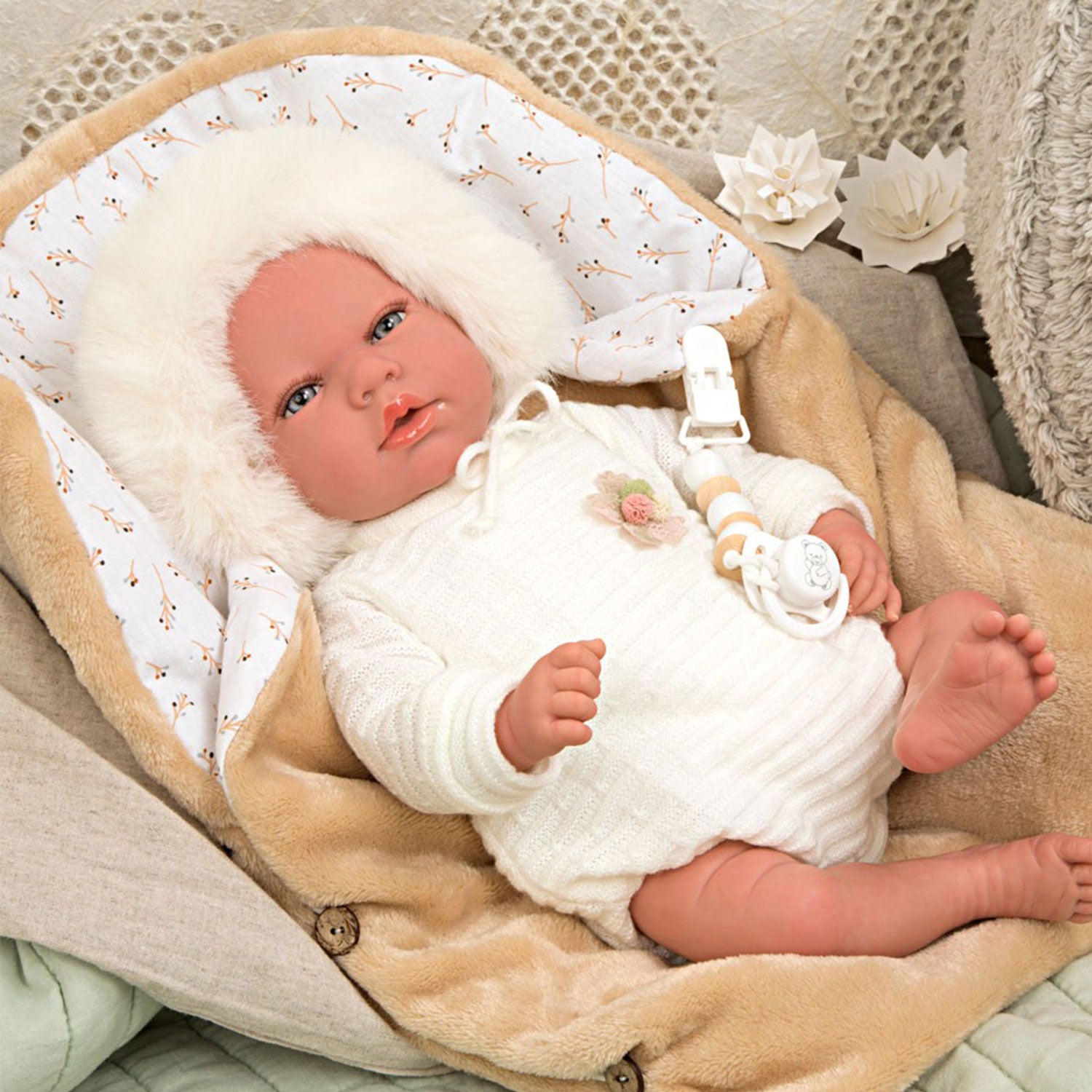 REBORN BABY ALEJANDRA BEIGE WITH SLEEPING BAG