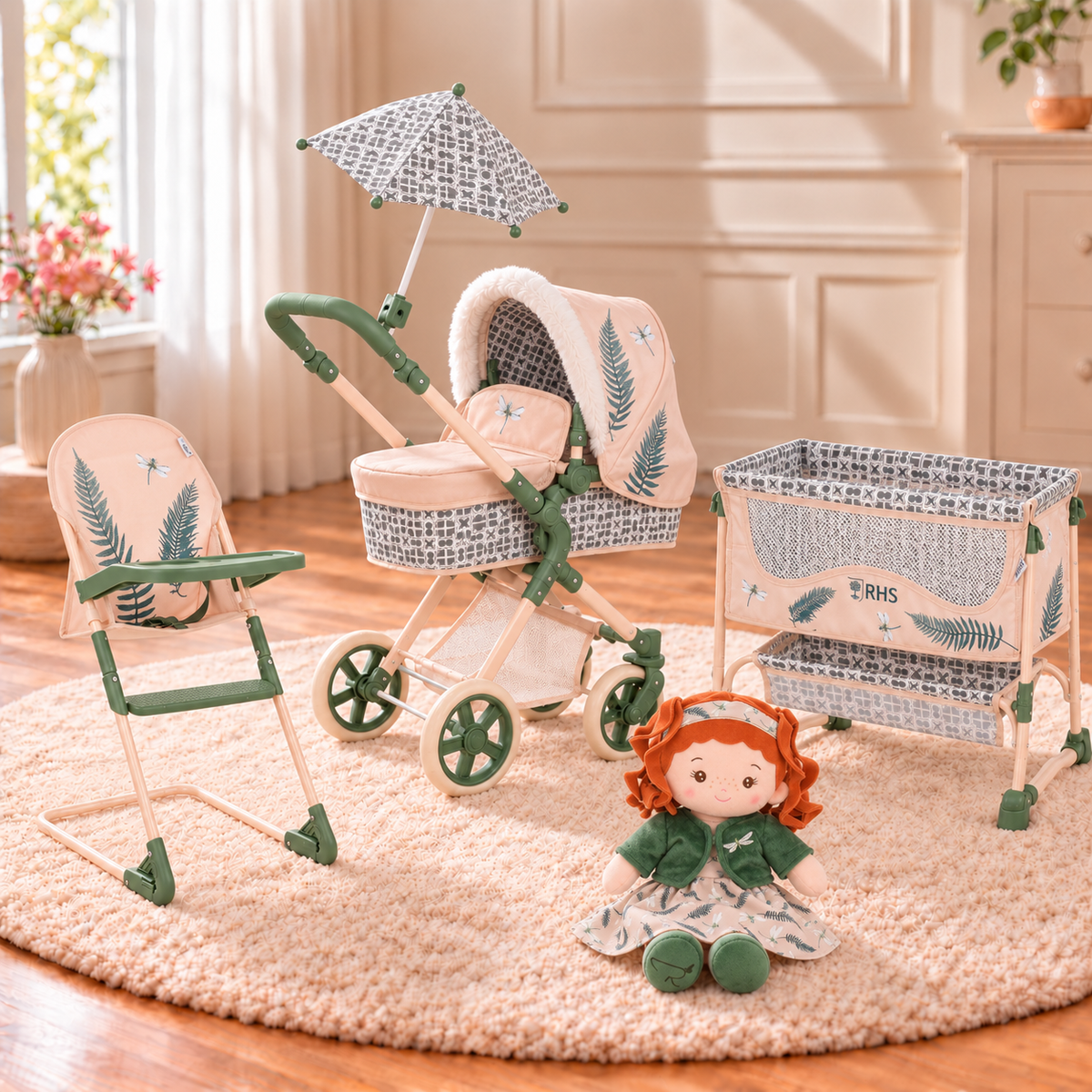 Roma RHS Fern Dolls Pram and Nursery 9 Piece Bundle Box