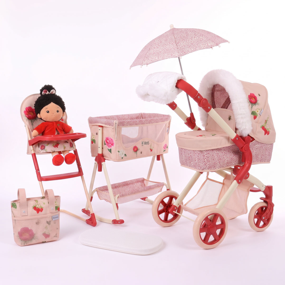 Roma RHS Flora Dolls Pram and Nursery 9 Piece Bundle Box