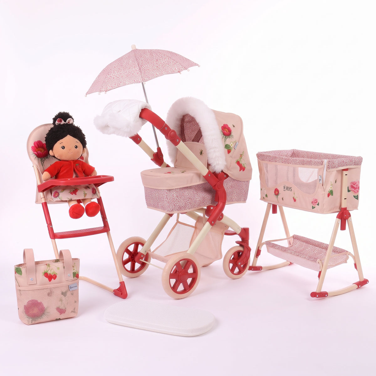 Roma RHS Flora Dolls Pram and Nursery 9 Piece Bundle Box