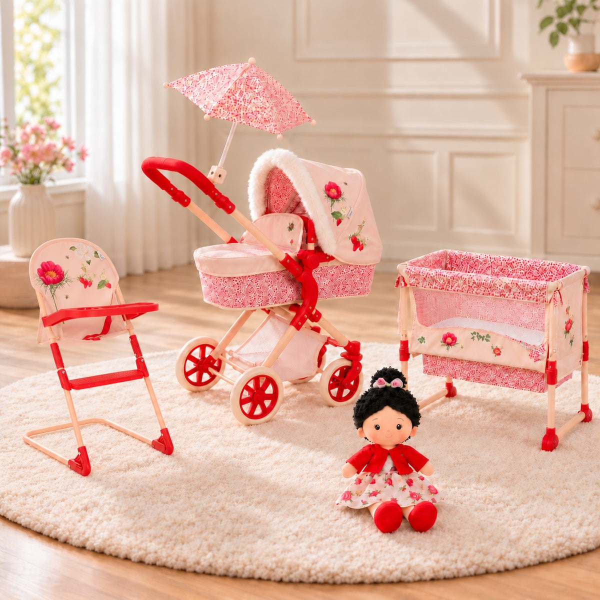Roma RHS Flora Dolls Pram and Nursery 9 Piece Bundle Box