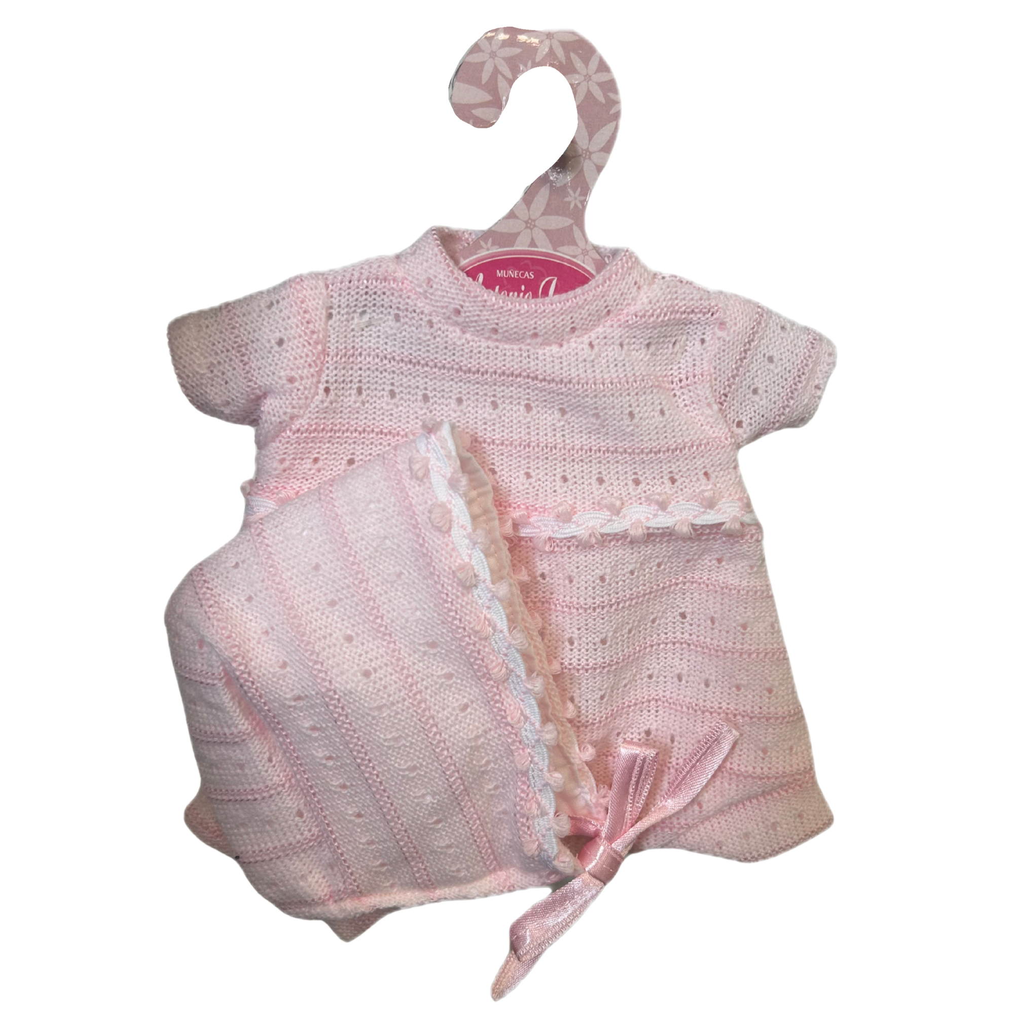 Knitted Baby Dress & Matching Bonnet Set 33-34cm Doll