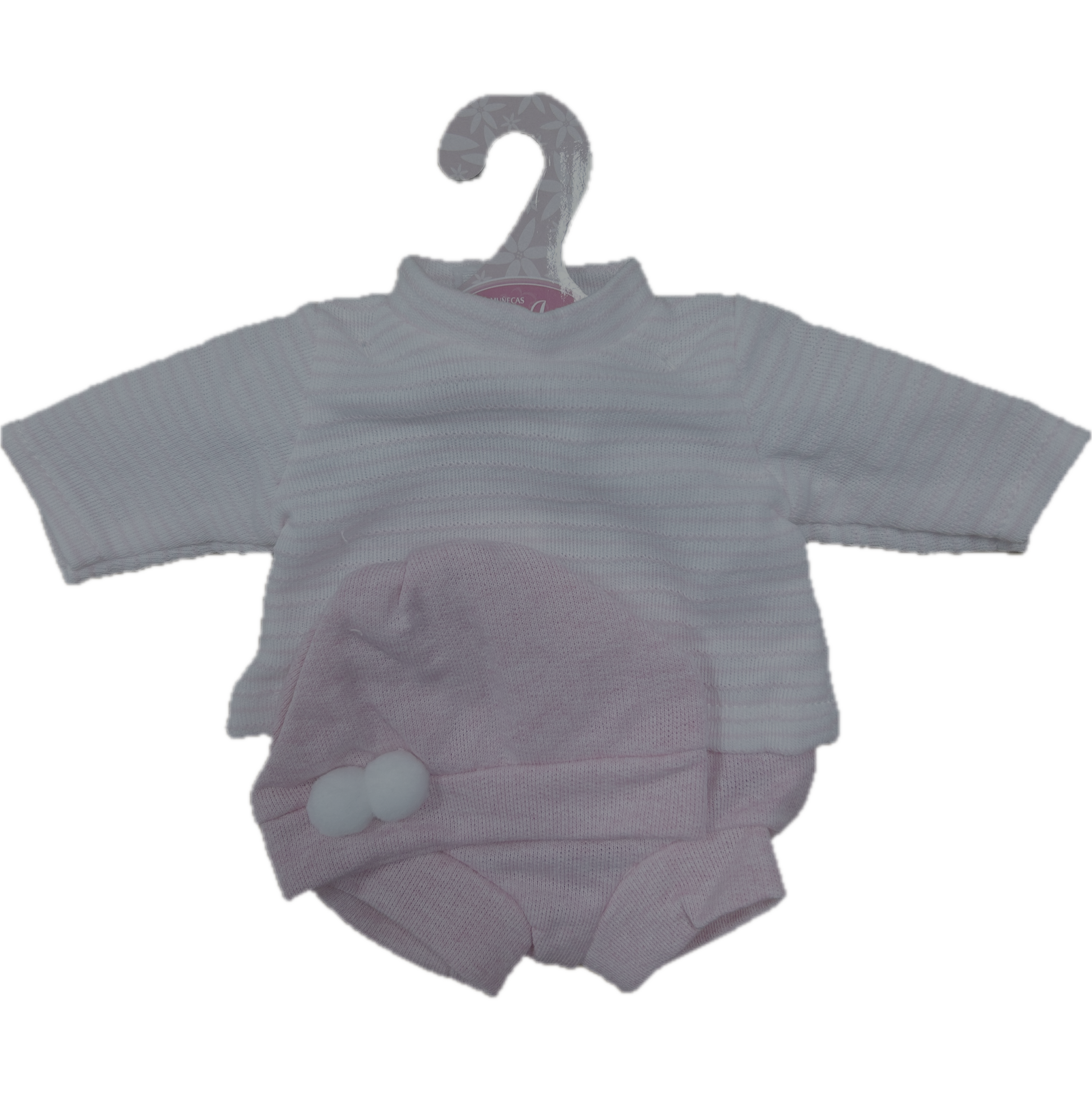Antonio Juan Clothing for a 33cm Doll – Pink Stripe 3 Piece 2 Pom Pom Hat