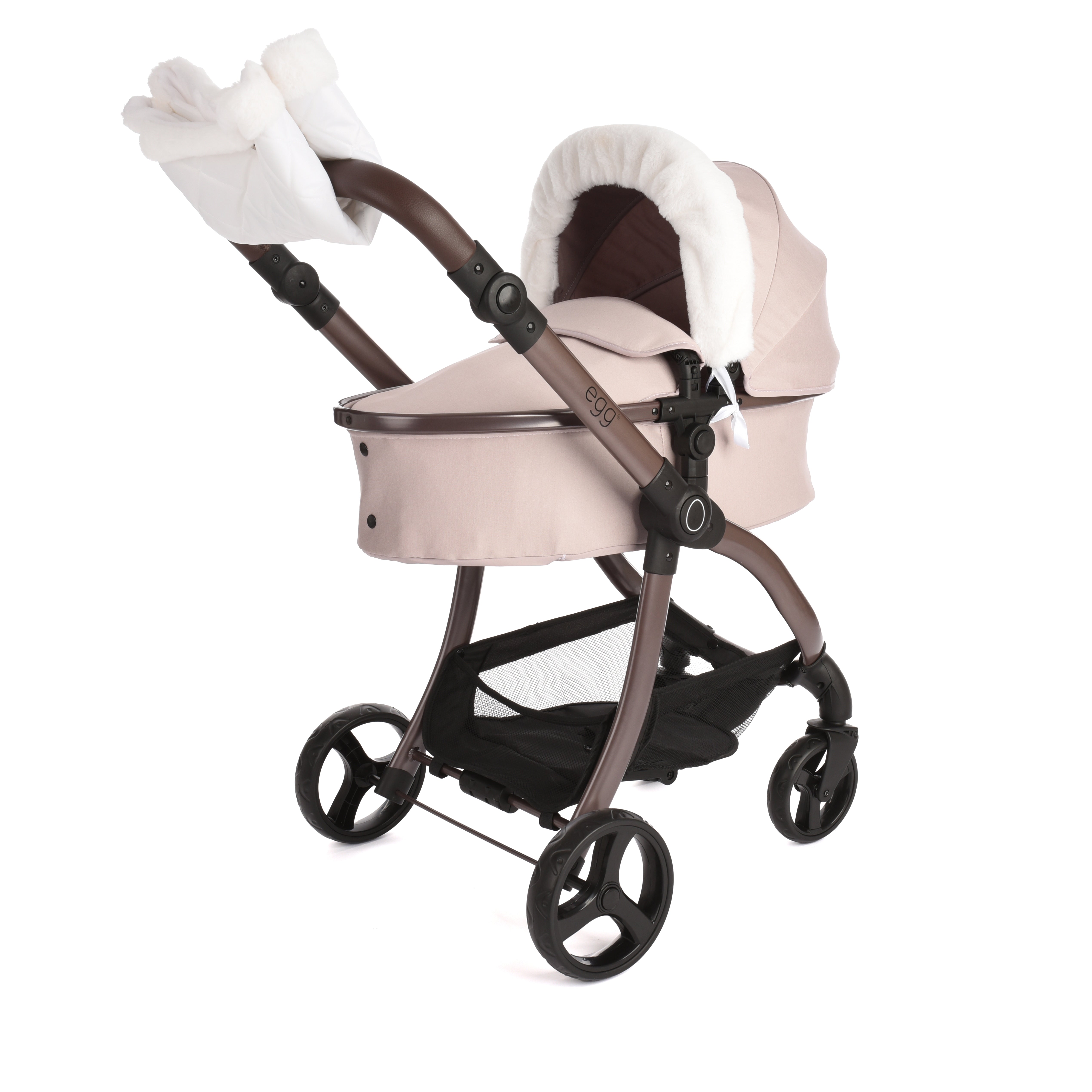 Roma Dolls Pram Hood Fur - White