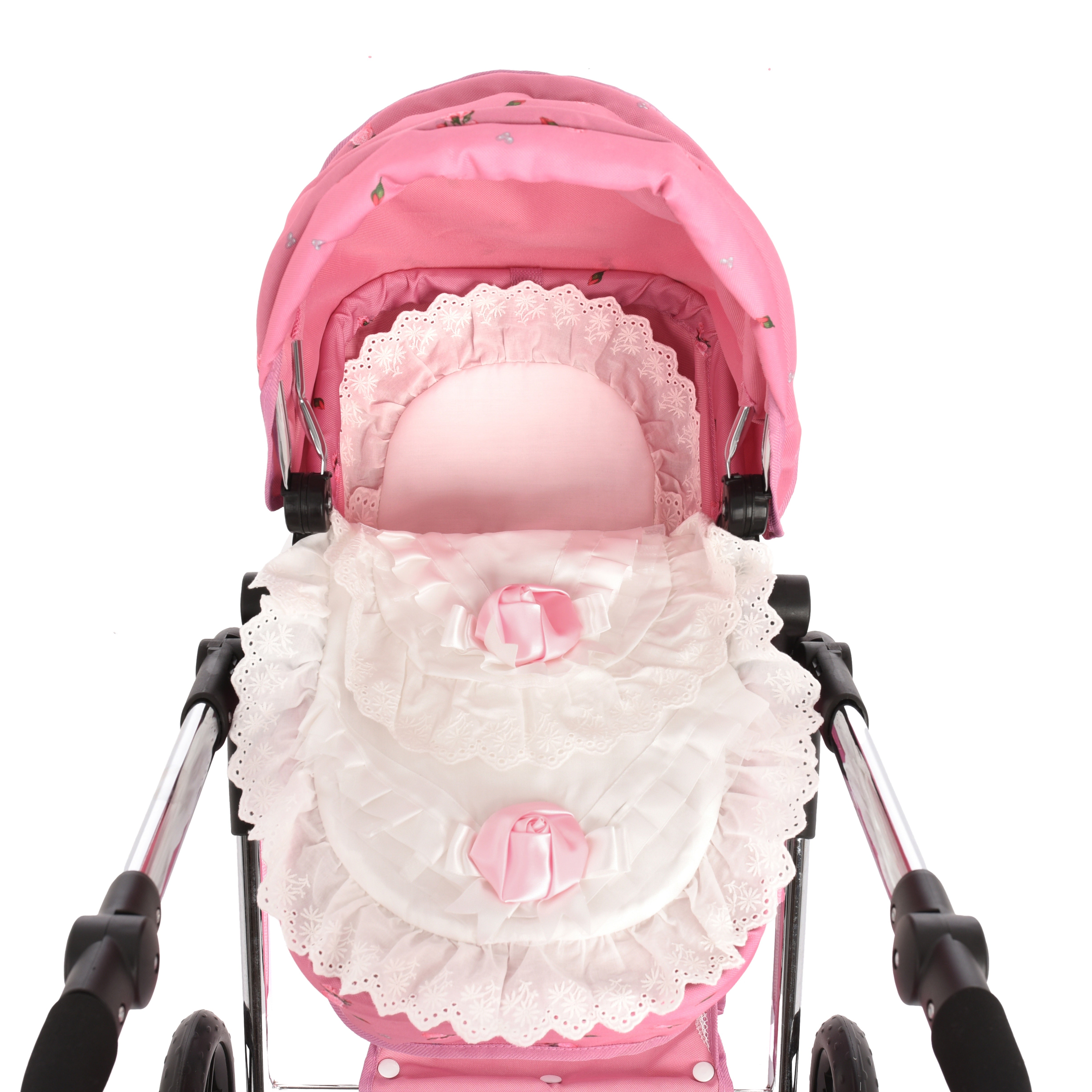 Frilly Buggy Set Roma Dolls Pram Bedding Set White With Pink Rose Roma