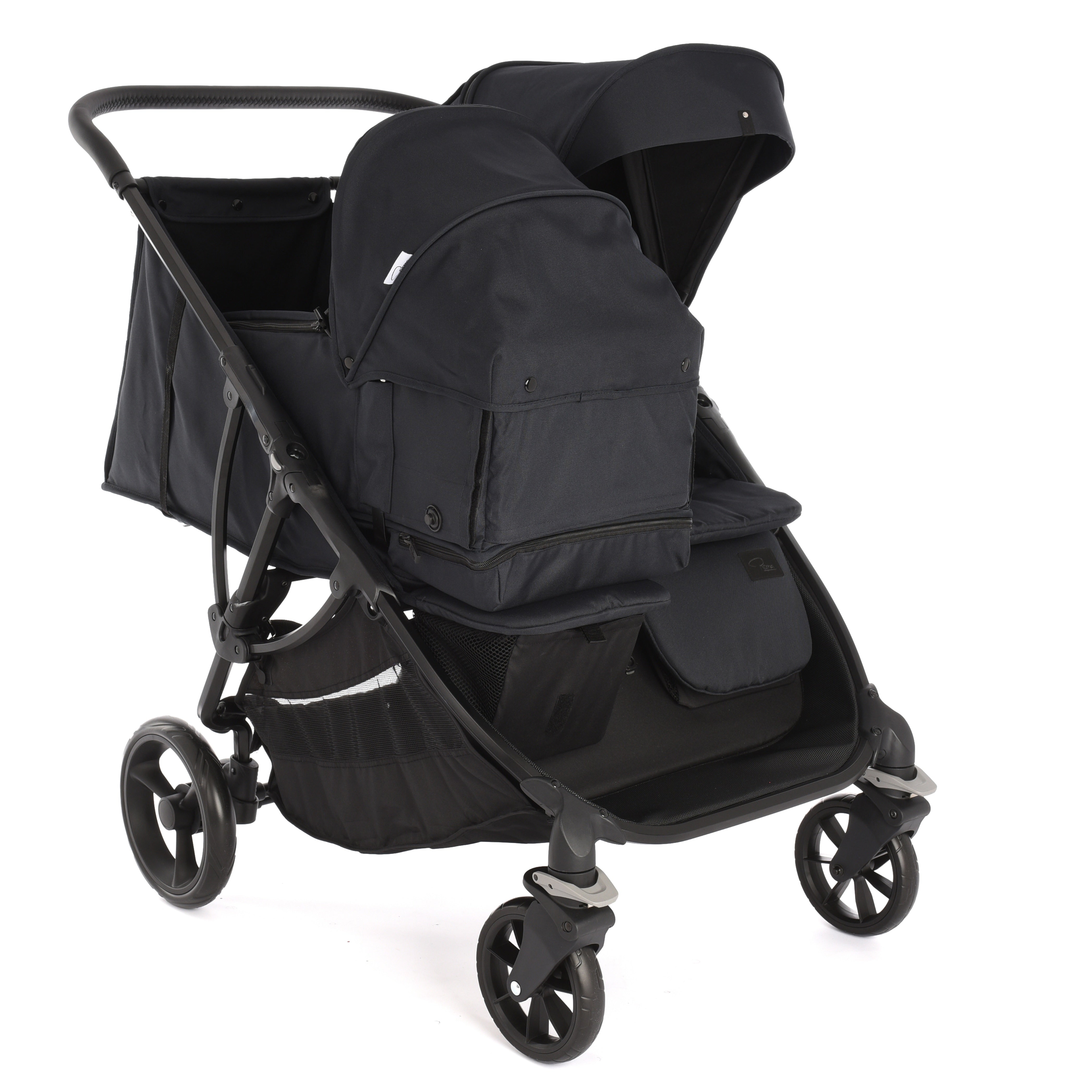 narrowest double stroller Roma Gemini Sibling Bundle - Jet Black