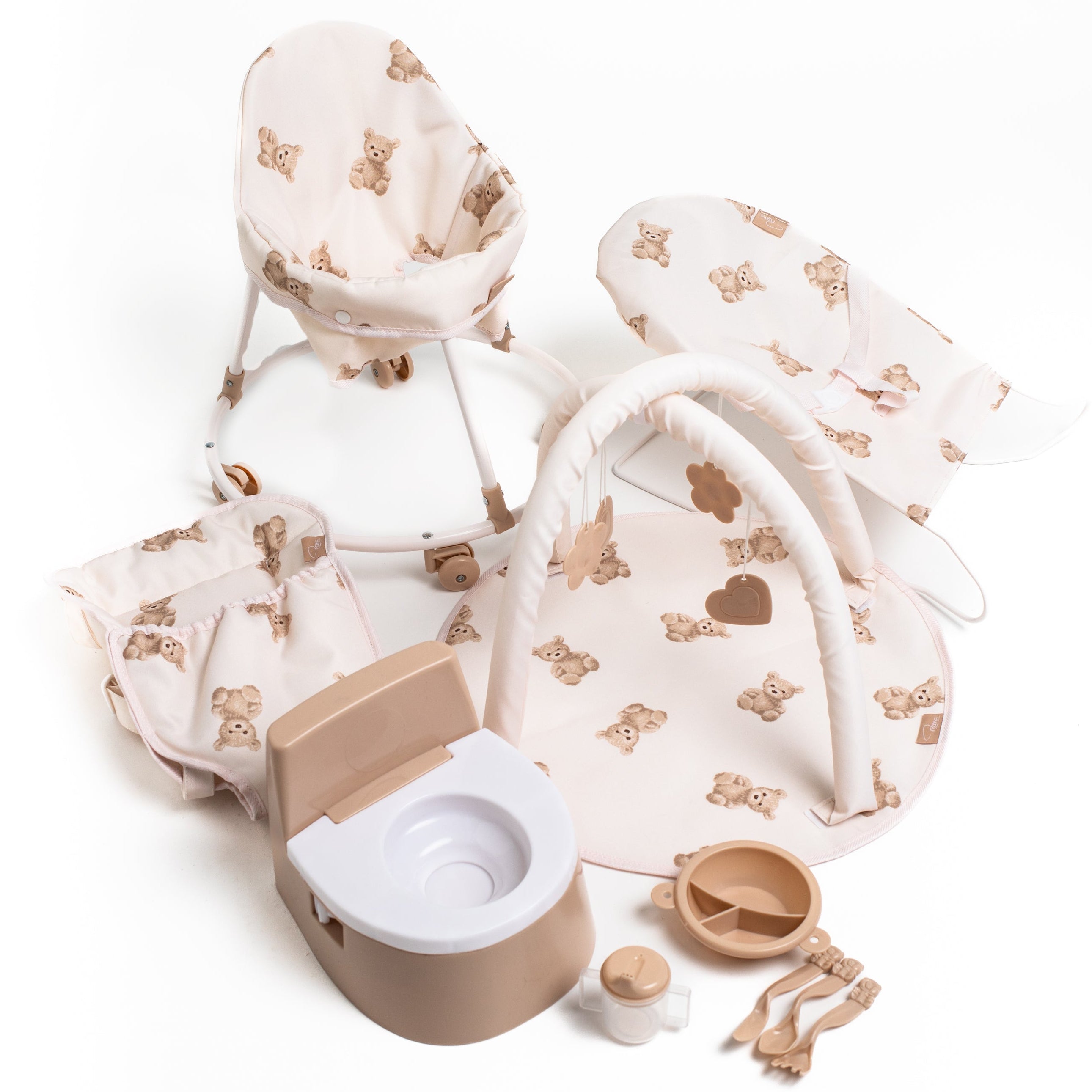 Roma Teddy Doll Pram & 10-in-1 Nursery Accessories Mega Bundle