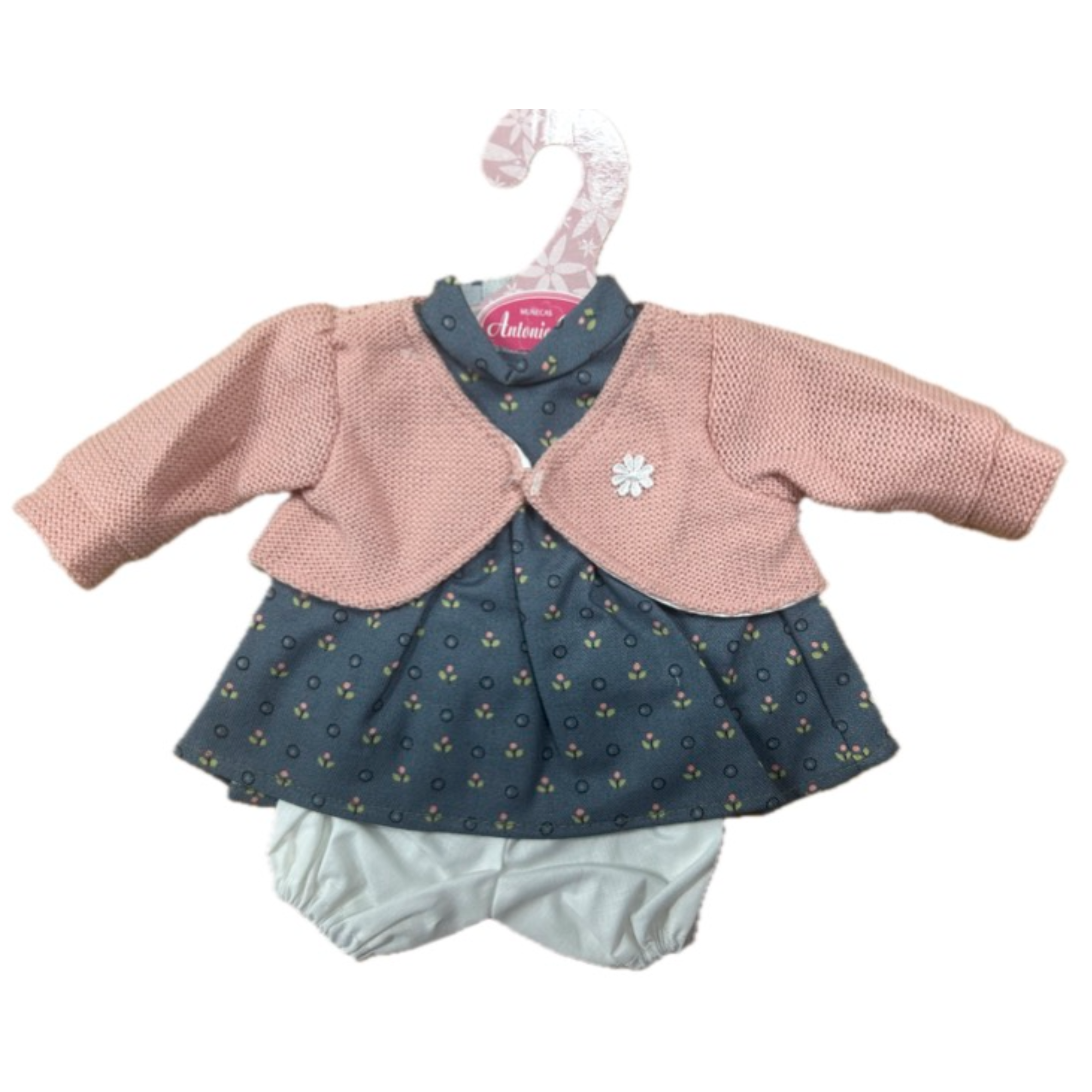 Vintage Floral Dress & Cardigan Baby Outfit Set 33-34cm Doll